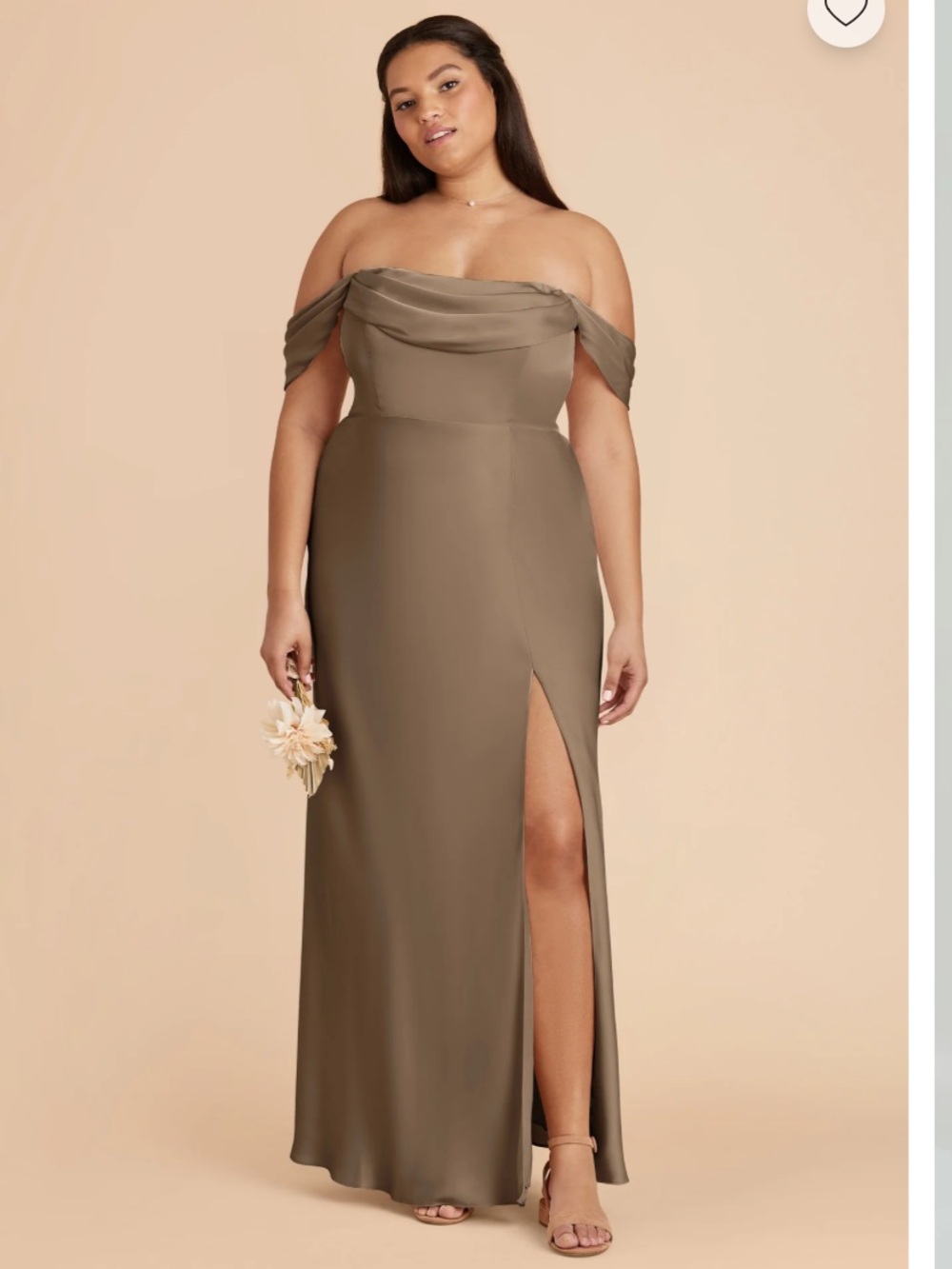 Birdy Grey Mia Mocha Matte Satin Evening Gown with Side Slit